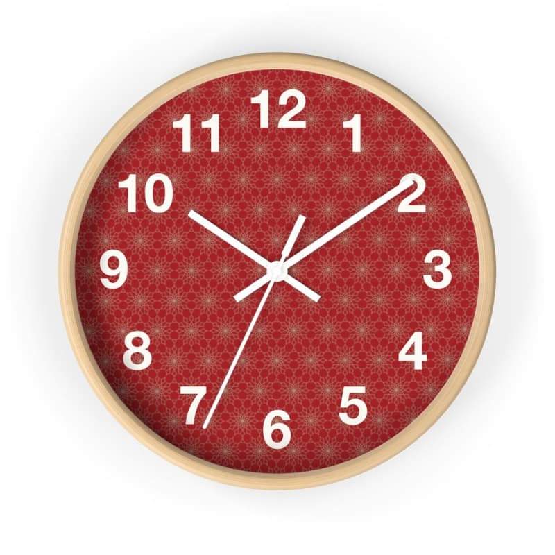 Benji Wall Clock - 10 / Wooden / White - Home Decor black, Clock, pattern, red, Wall Clock Made in 