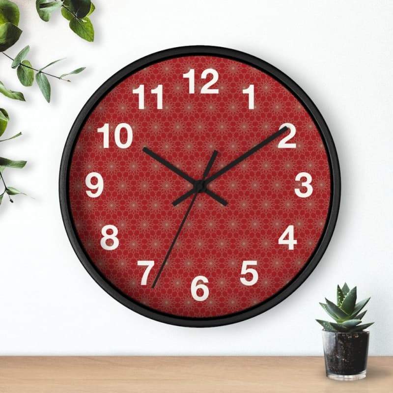 Benji Wall Clock - Home Decor black, Clock, pattern, red, Wall Clock Made in USA
