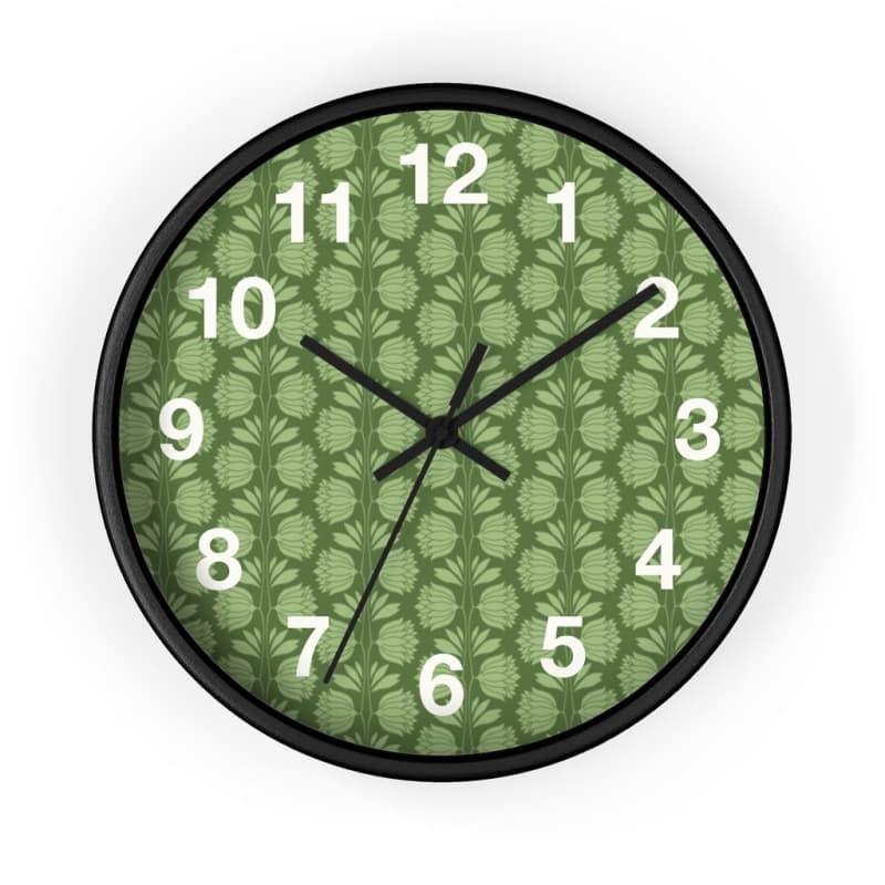 Sarah Wall Clock - 10 / Black / Black - Home Decor black, Clock, flowers, green, olive green Made in
