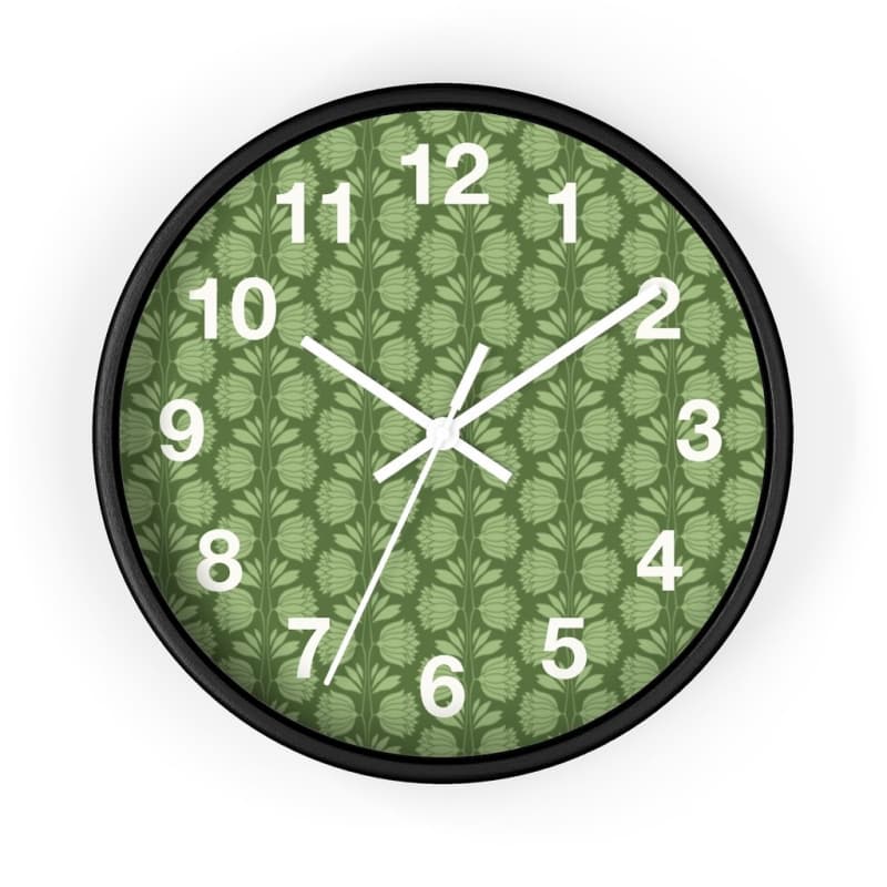 Sarah Wall Clock - 10 / Black / White - Home Decor black, Clock, flowers, green, olive green Made in