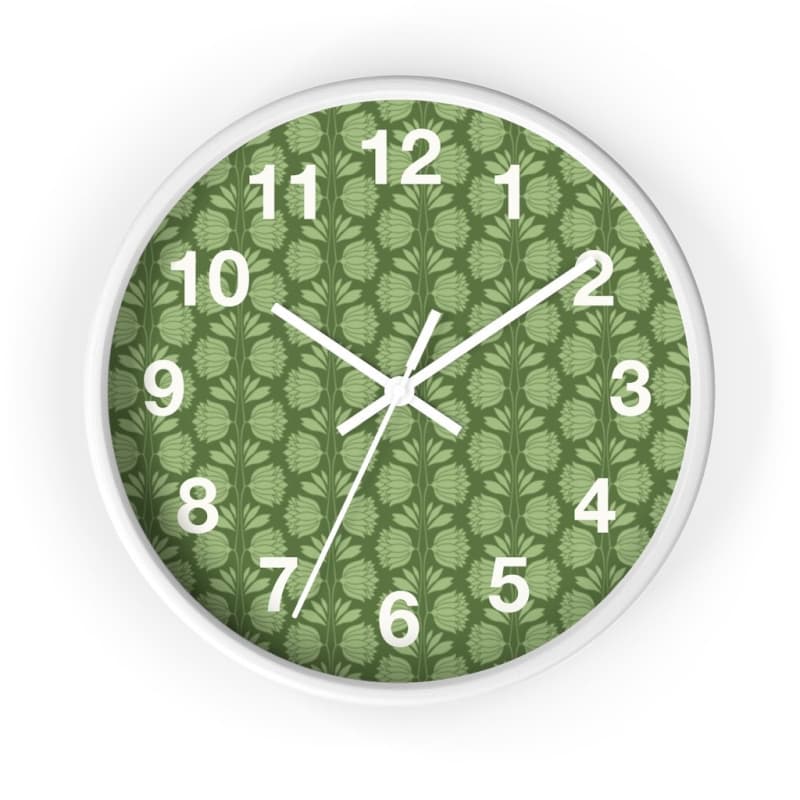 Sarah Wall Clock - 10 / White / White - Home Decor black, Clock, flowers, green, olive green Made in