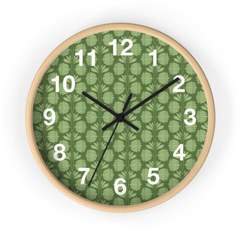 Sarah Wall Clock - 10 / Wooden / Black - Home Decor black, Clock, flowers, green, olive green Made 
