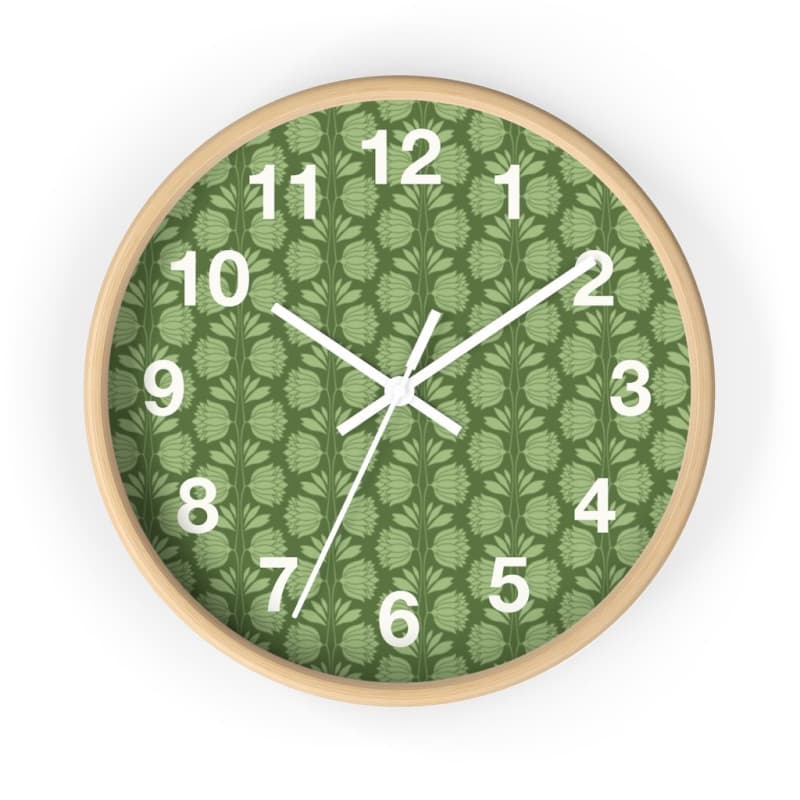 Sarah Wall Clock - 10 / Wooden / White - Home Decor black, Clock, flowers, green, olive green Made 