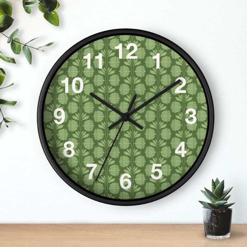 Sarah Wall Clock - Home Decor black, Clock, flowers, green, olive green Made in USA