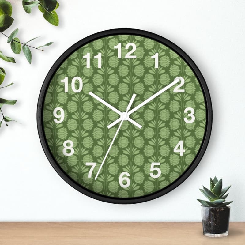 Sarah Wall Clock - Home Decor black, Clock, flowers, green, olive green Made in USA