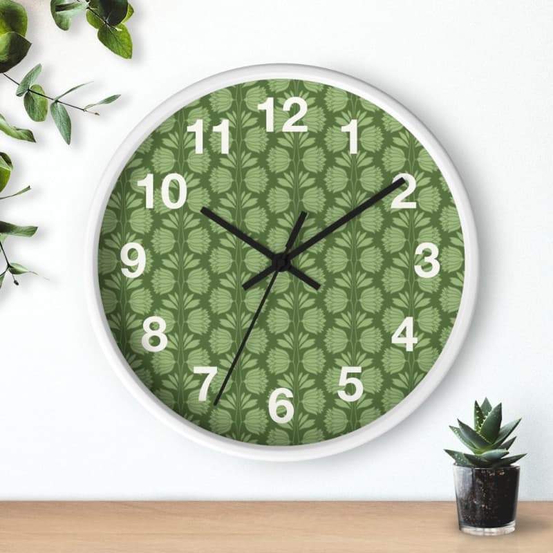 Sarah Wall Clock - Home Decor black, Clock, flowers, green, olive green Made in USA