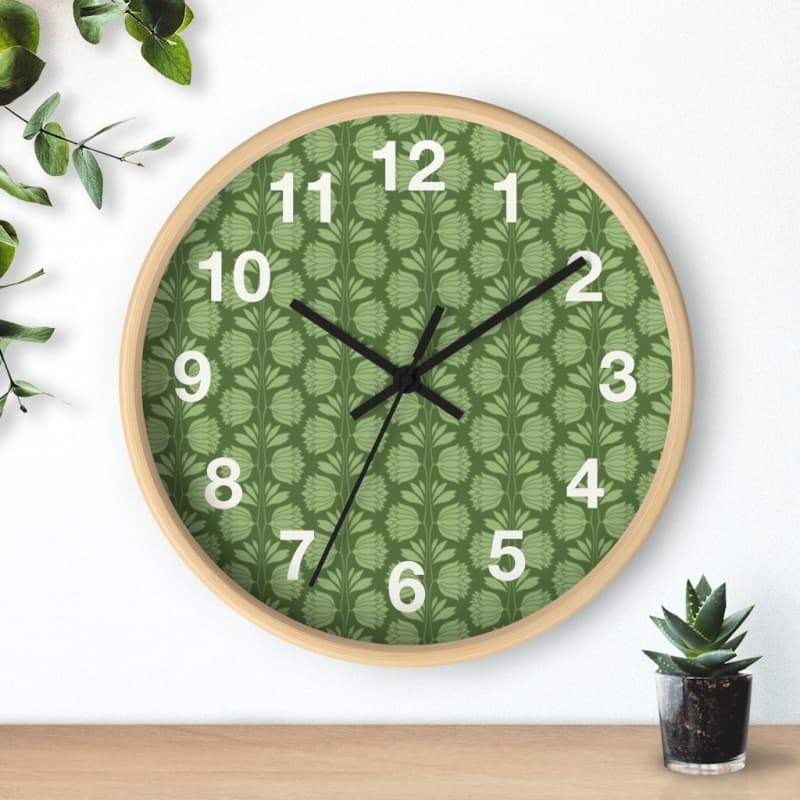 Sarah Wall Clock - Home Decor black, Clock, flowers, green, olive green Made in USA