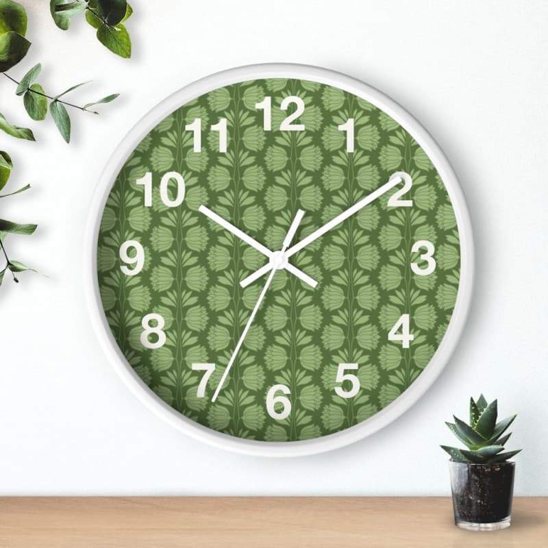 Sarah Wall Clock - Home Decor black, Clock, flowers, green, olive green Made in USA